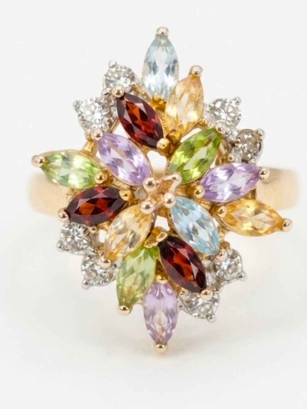 Vintage Multi-Gemstone Ring & Diamond Accents Gold Vermeil Size 8!